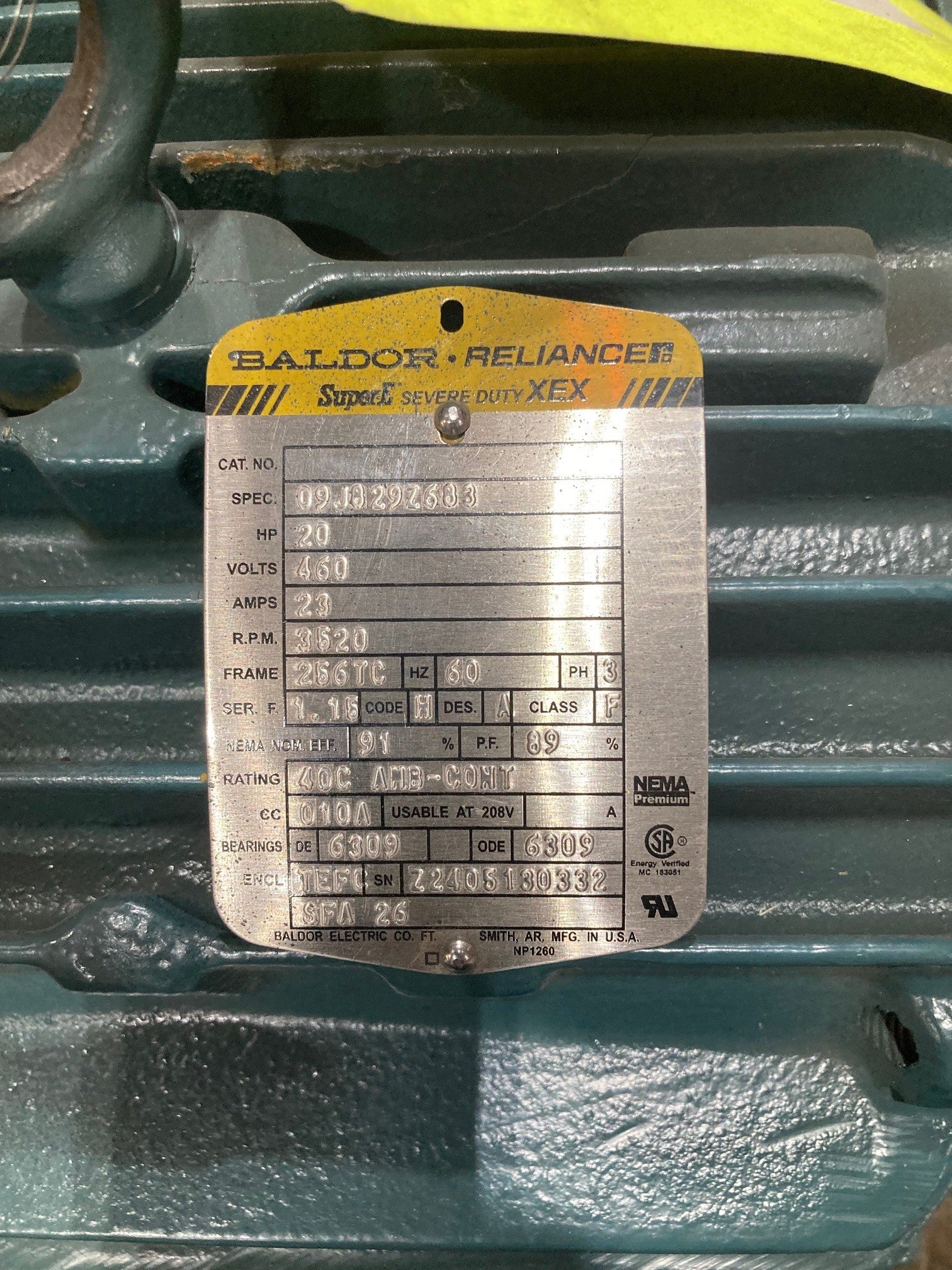 Baldor-ABB Super E, Severe Duty, XEX Motor, 20HP, 3520RPM, 3ph/60Hz/460V, TEFC, 256TC