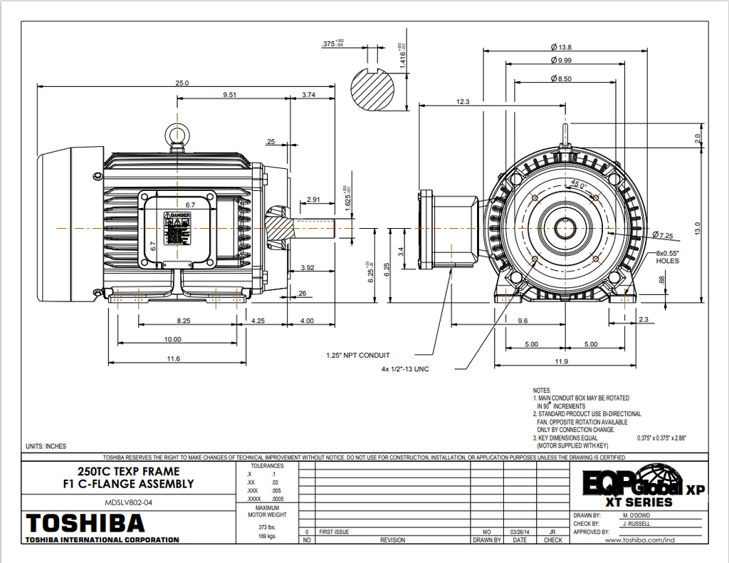 Toshiba Motor, Explosion Proof, 20HP, 1800RPM, 230/460V, TEFC, C-Face
