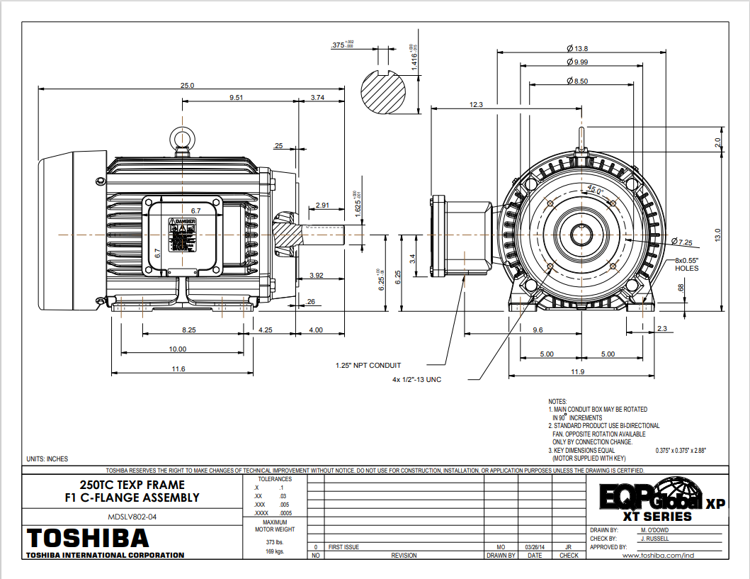 Toshiba Motor, Explosion Proof, 20HP, 1800RPM, 230/460V, TEFC, C-Face